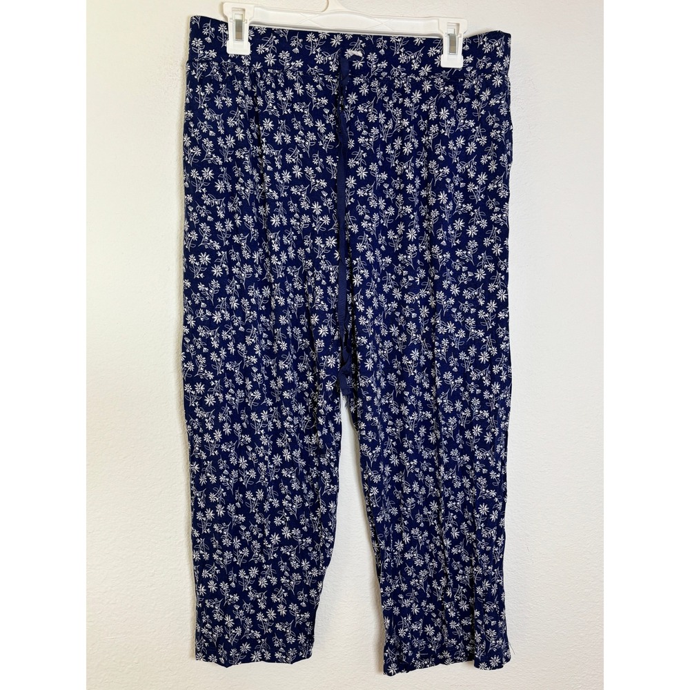 Croft & Barrow Navy Blue Floral Daisy Pajama Sleep Pants Large Drawstring Modal